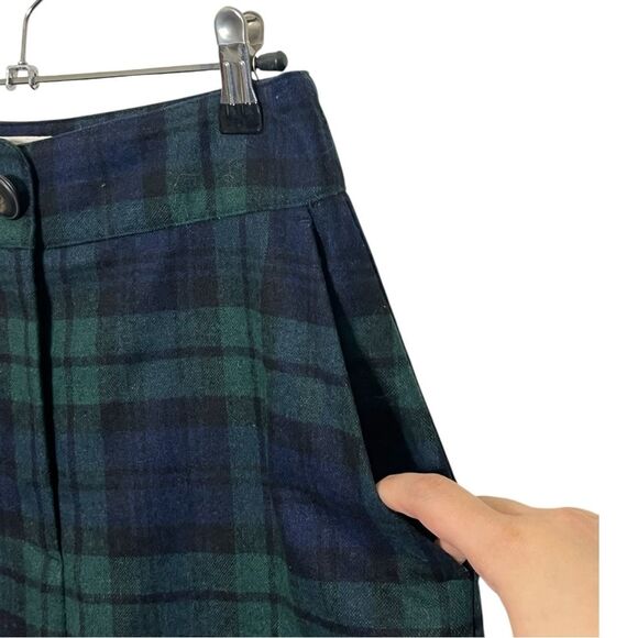Sezane Martin Plaid Wool Blend Trousers Green Navy Wide Leg Size 4 Preppy - Picture 9 of 13